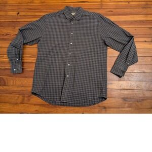 Burberry London England Mens Grey Plaid Micro Check Button Down Shirt Size L